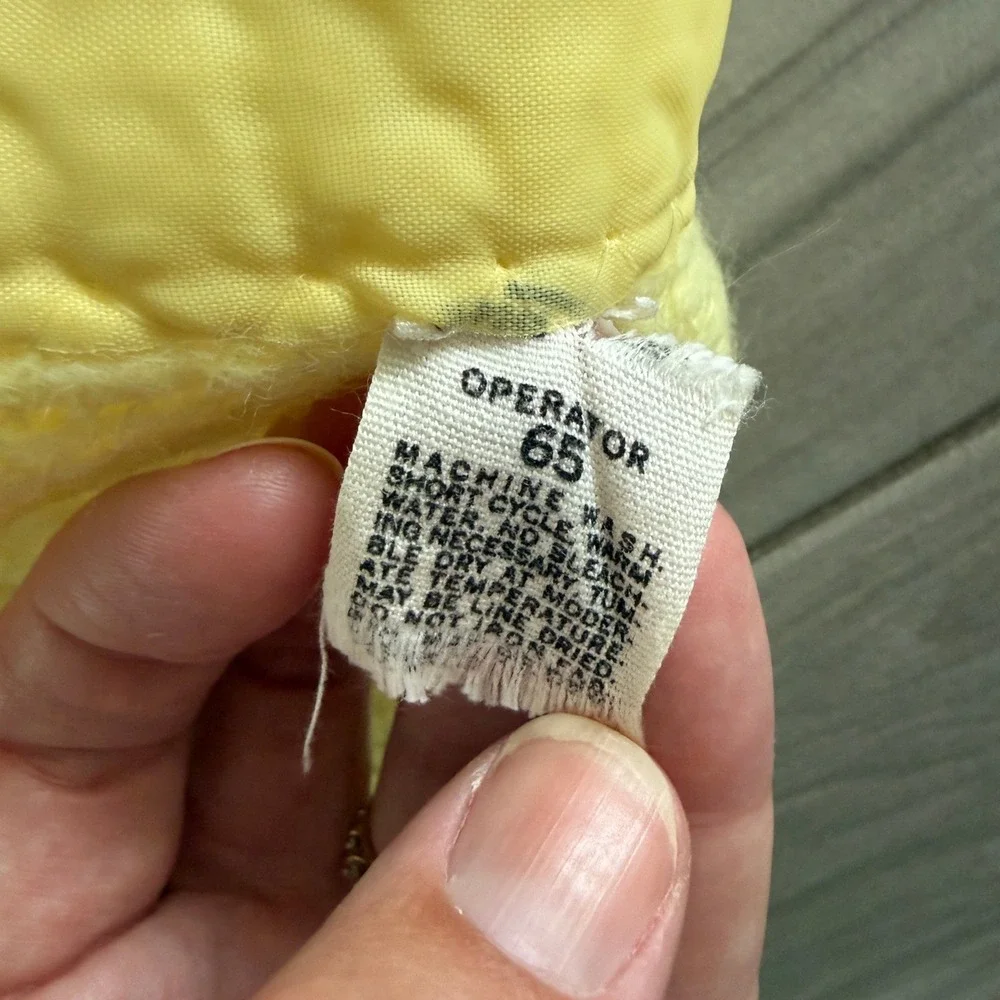 Waffle Knit Baby Blanket Size Twin Yellow Woven Satin Trim Vintage 84